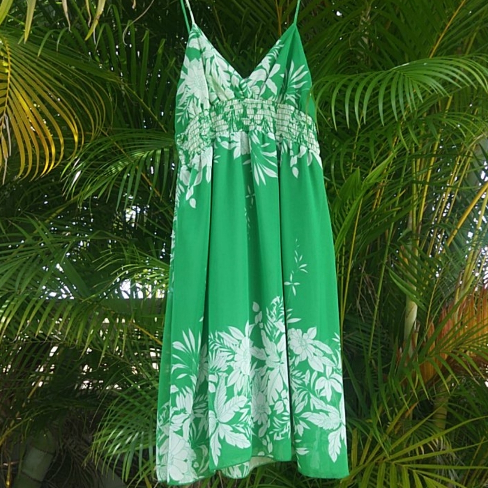 Hawaiian Floral Print Spaghetti Strap Mini Dress